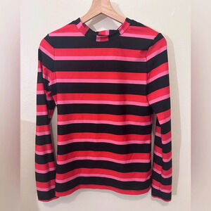 Jonathan Cohen Womens Striped Long‎ Sleeve T Shirt Size XS Red Black Crew Neck